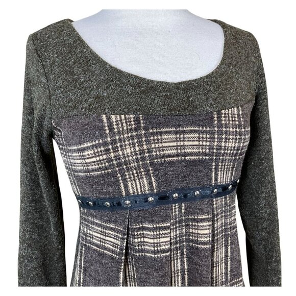 Vsign Italian Design LS Scoop Neck Plaid Brown Wool Blend Sweater Dress Small - Picture 2 of 8